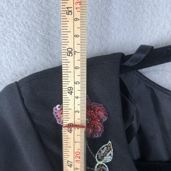 Virgo Petite Dress Womens Size 10 Black Floral Embroidered Beaded Maxi Formal - Picture 5 of 13